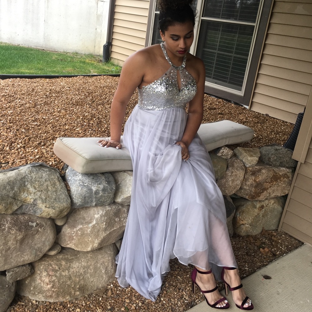 Silver Faviana prom dress